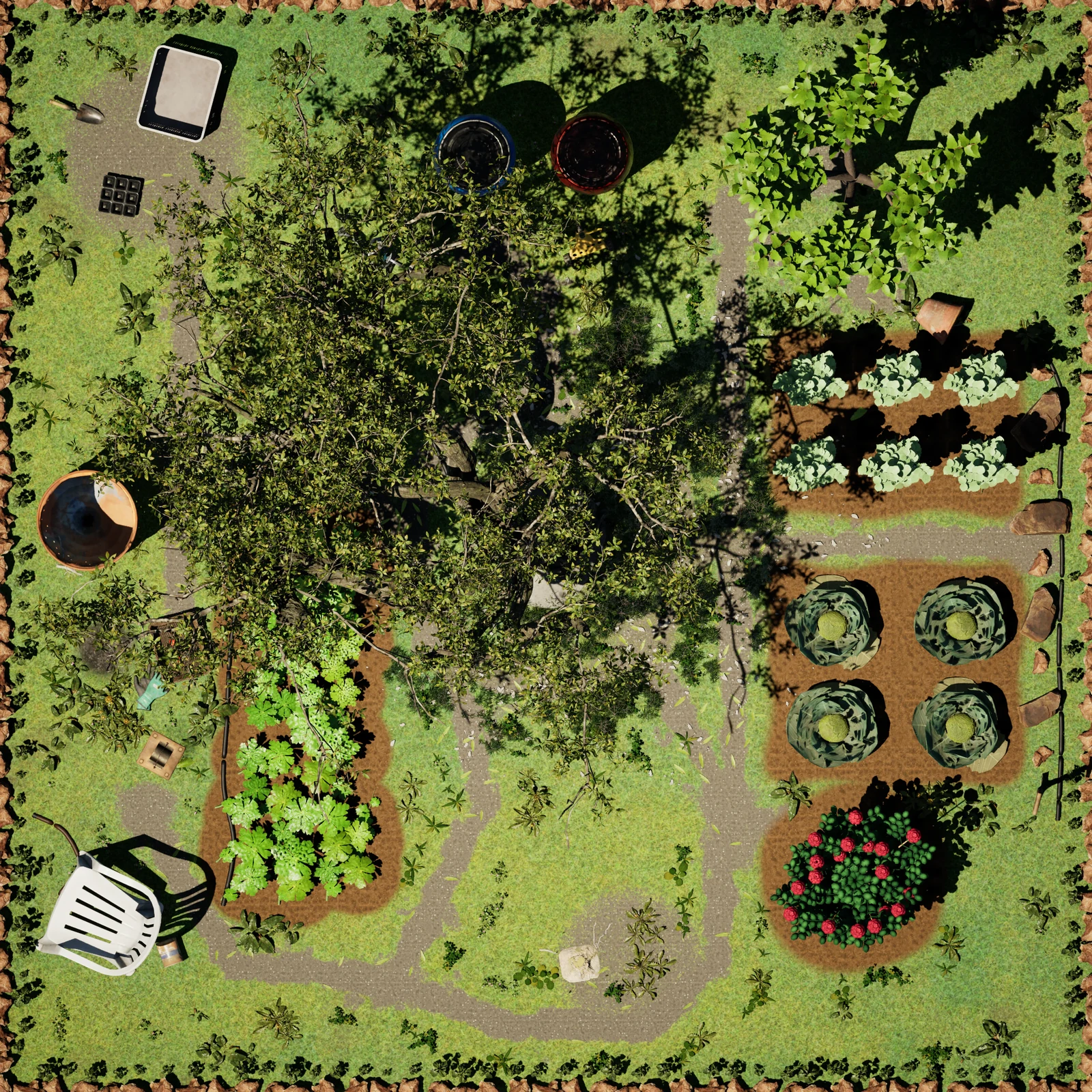 Overhead view of Emanuela’s Garden, one of the maps in Underleaf